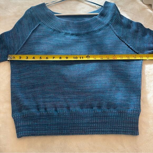 Free People On/Off The Shoulder Knit Blue Marbled Sweater Size XL Feminine Boho - Picture 6 of 6
